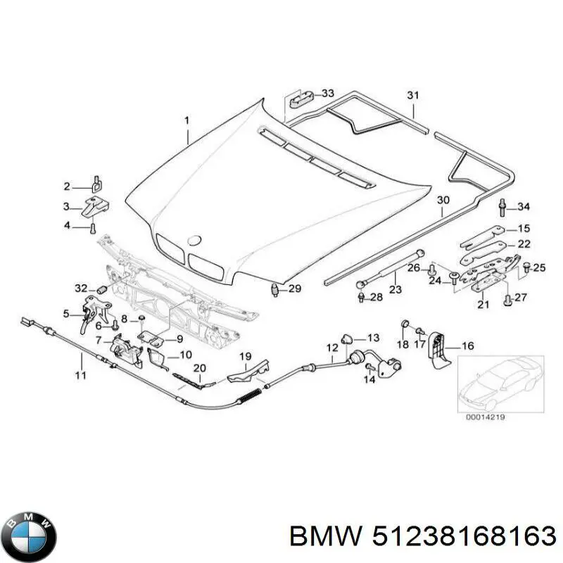 Трос відкриття капота, передній на BMW 7 (E38)