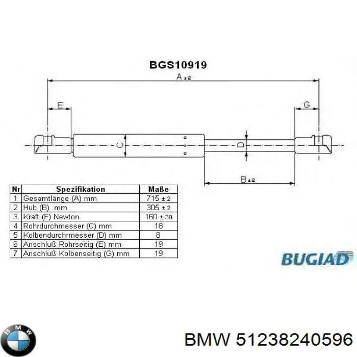 Упор капота BMW 51238240596