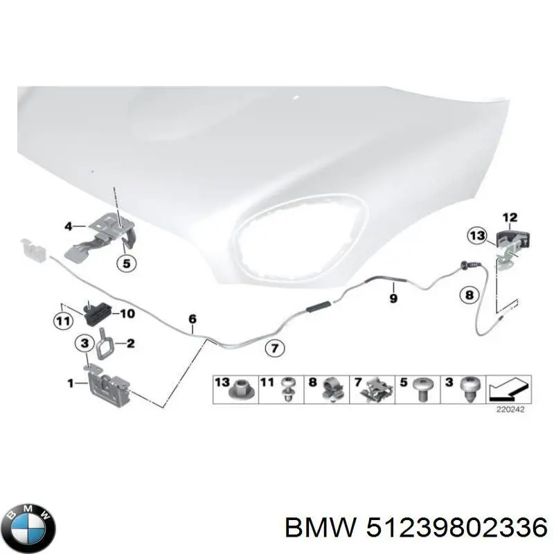 Трос відкриття капота, задній BMW 51239802336 ціна, від 27.87 USD