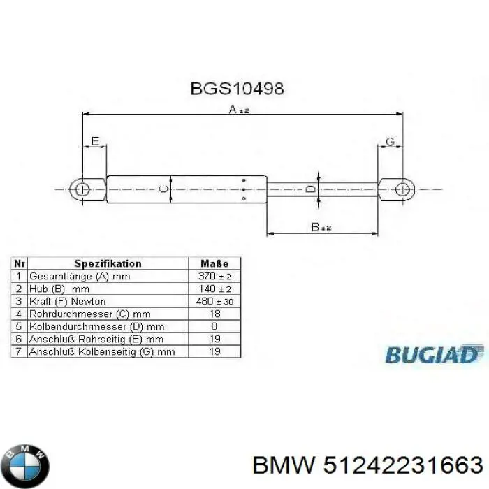 Амортизатор багажника 51242231663 BMW