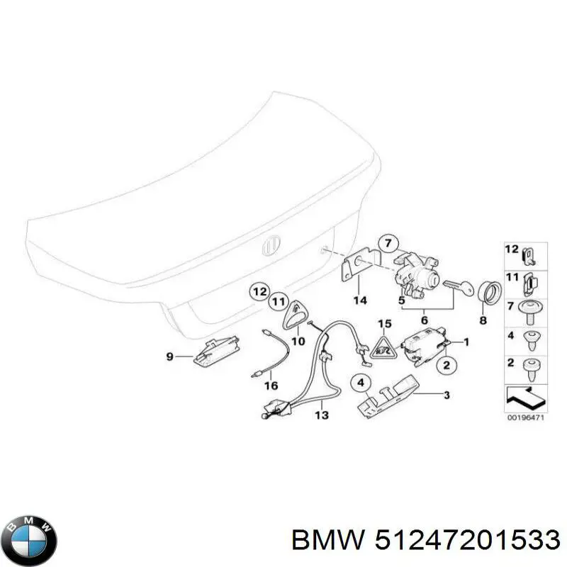 Лічинка замка багажника (двері 3/5-х задніх) BMW 51247201533 ціна, від 38.01 USD