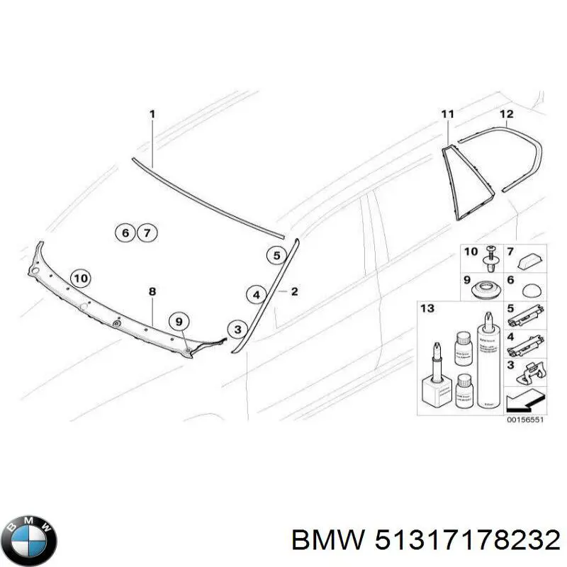 Молдинг лобового скла, верхній на BMW X5 (E70)