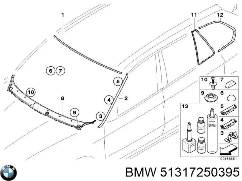 Захисна накладка переднього скла ліва BMW 51317250395 ціна, від 16.30 USD