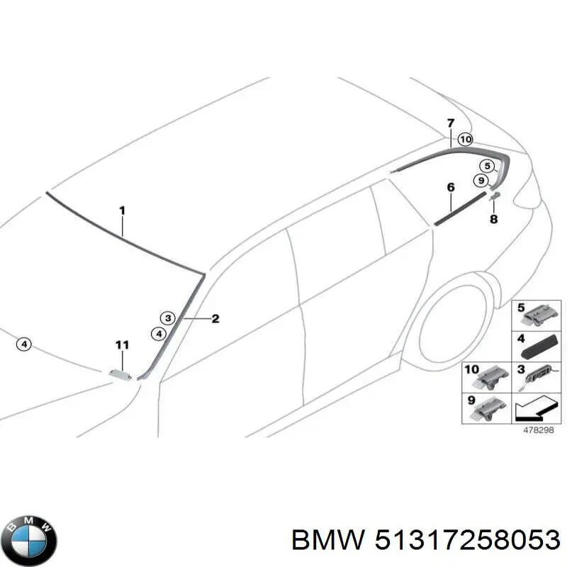 Молдинг лобового скла, верхній 51317258053 BMW