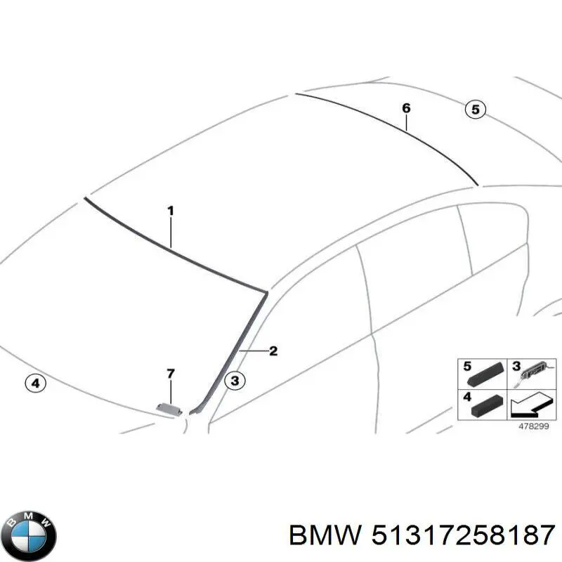 Молдинг лобового скла, лівий 51317258187 BMW