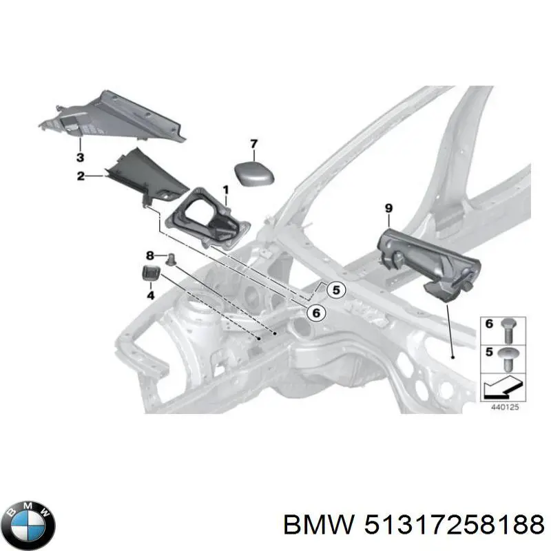 Захисна накладка переднього скла права BMW 51317258188 ціна, від 30.45 USD