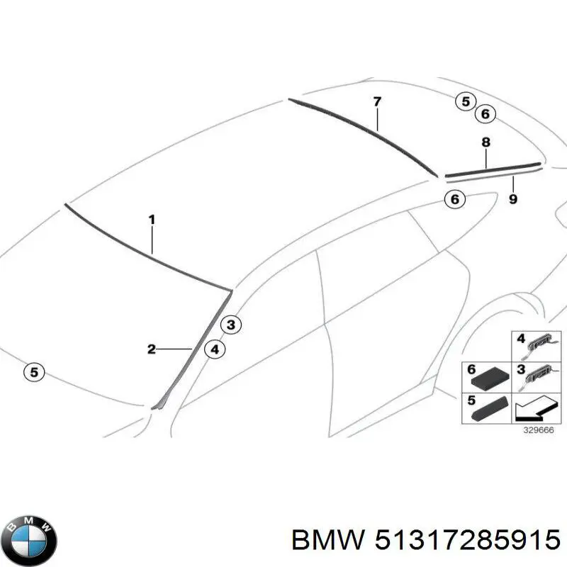 51317285915 BMW Молдинг лобового скла, верхній