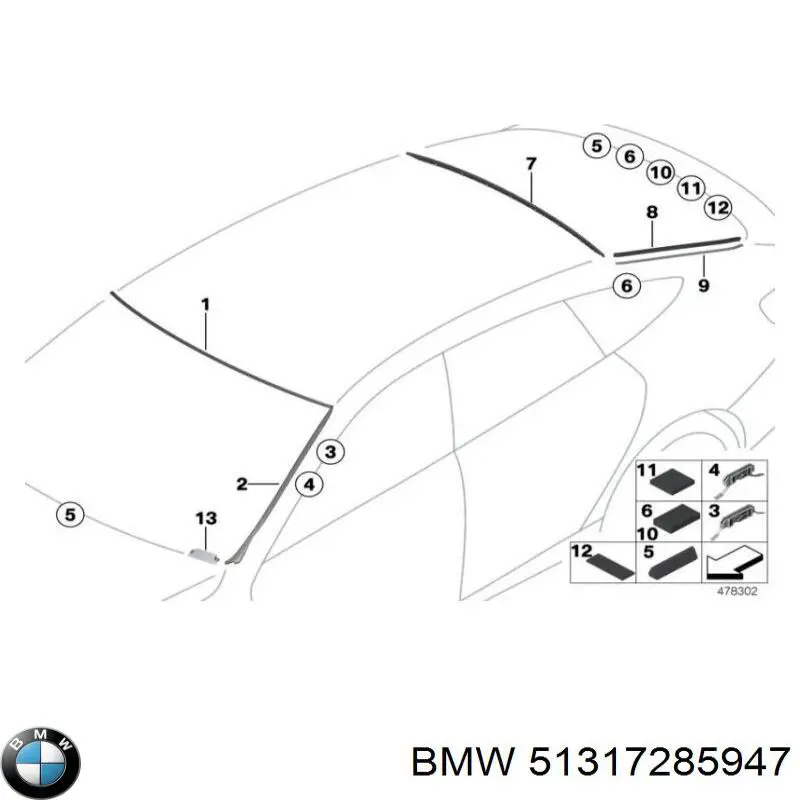 Молдинг вітрового скла лівий BMW 51317285947 ціна, від 29.77 USD