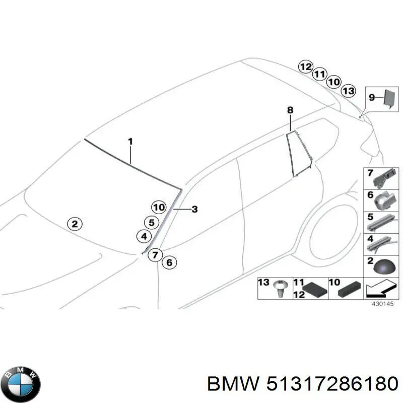 51317286180 BMW Захисна накладка переднього скла права