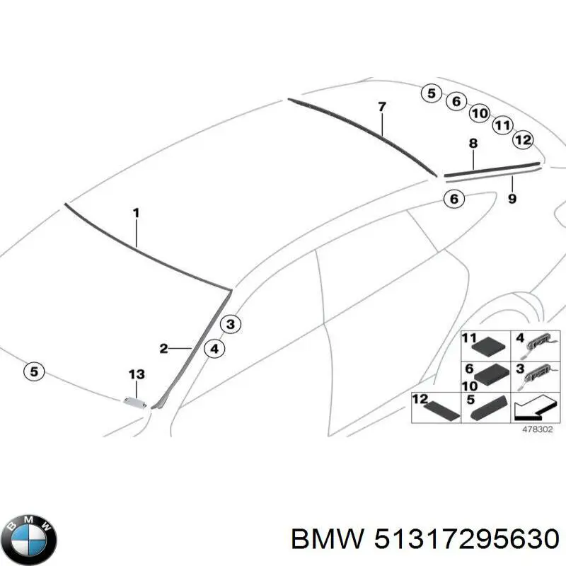 51317295630 BMW Скло третіх/п'ятих дверей