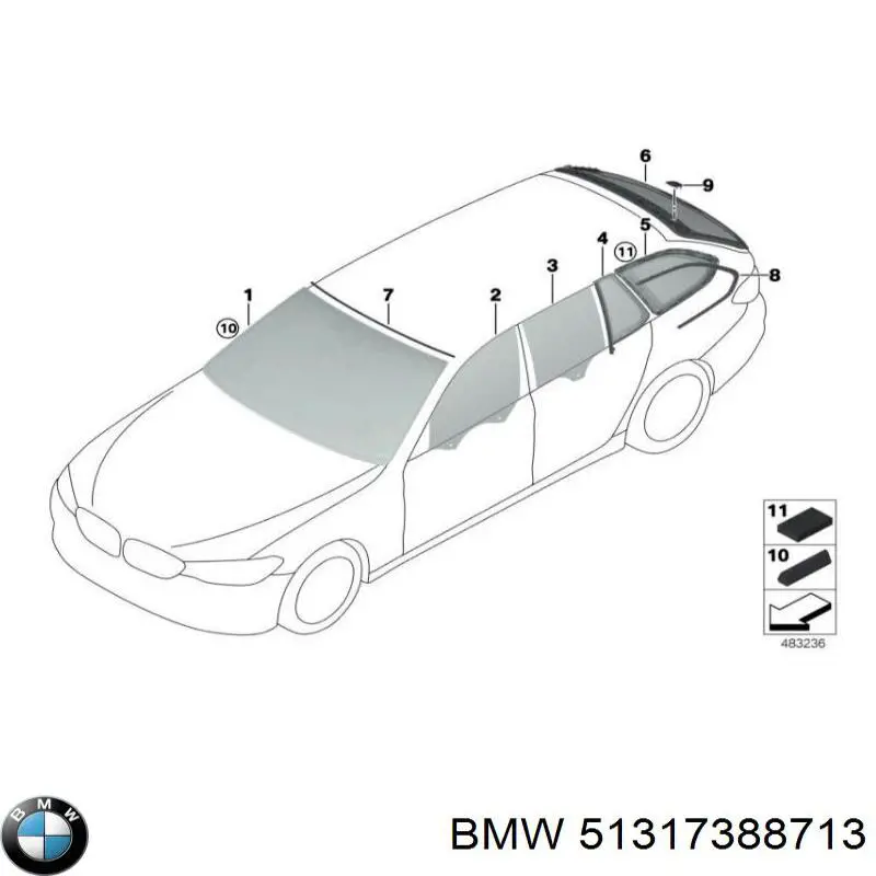 Молдинг лобового скла, верхній BMW 51317388713 ціна, від 39.31 USD