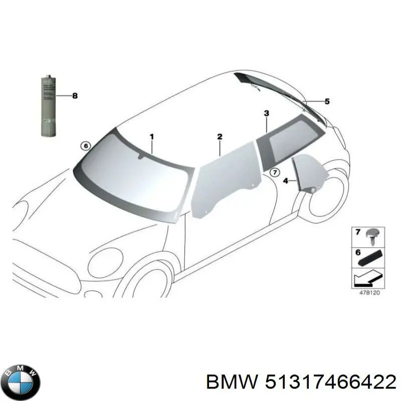 Скло третіх/п'ятих дверей BMW 51317466422 ціна, від 384.73 USD