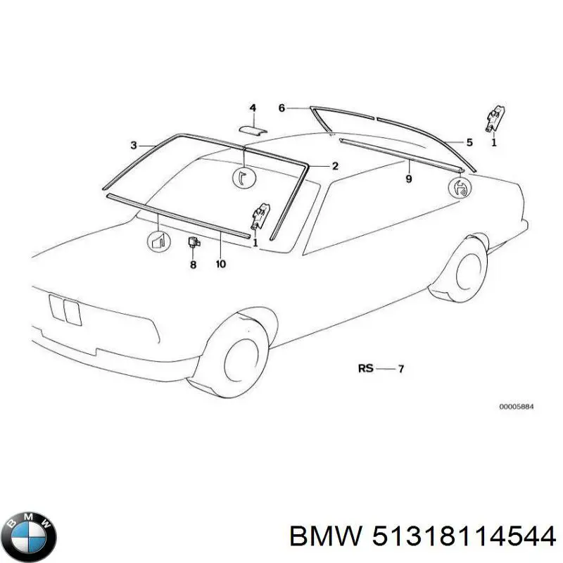 Молдинг вітрового скла правий на BMW 7 (E32)
