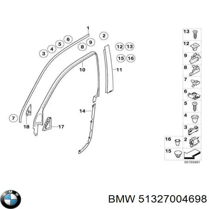 51327004698 BMW Пістон (кліп) кріплення підкрилки переднього крила