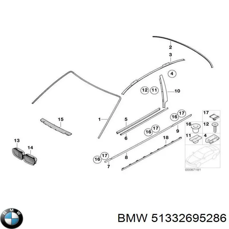 Купити 51332695286 BMW Молдинг опускного скла нижній, двері передньої, правої