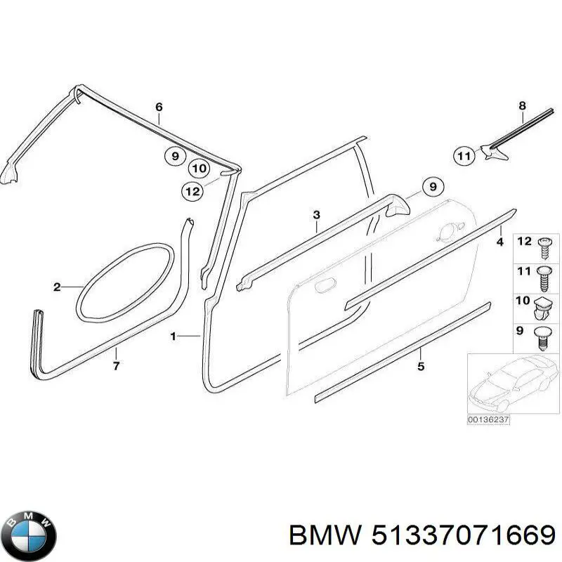 51337071669 BMW Молдинг опускного скла дверей передньої, лівої