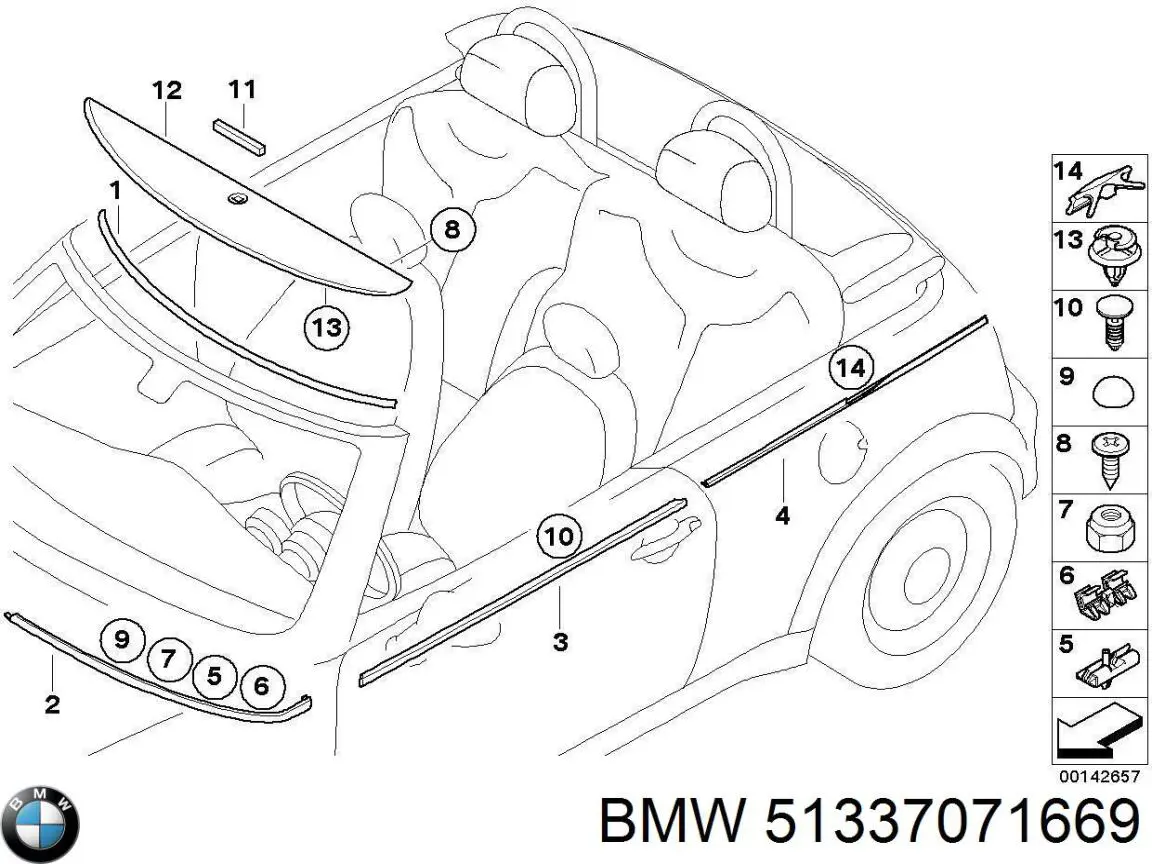 Молдинг опускного скла нижній, двері передньої, лівої BMW 51337071669 ціна, від 13.81 USD