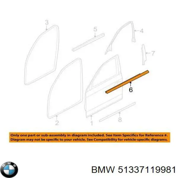 Молдинг опускного скла нижній, двері передньої, лівої BMW 51337119981 ціна, від 88.67 USD
