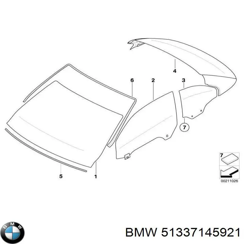 Скло передніх дверей, лівою BMW 51337145921 ціна, від 71.39 USD
