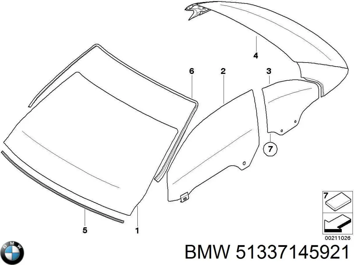 51337145921 BMW Скло водійських дверей