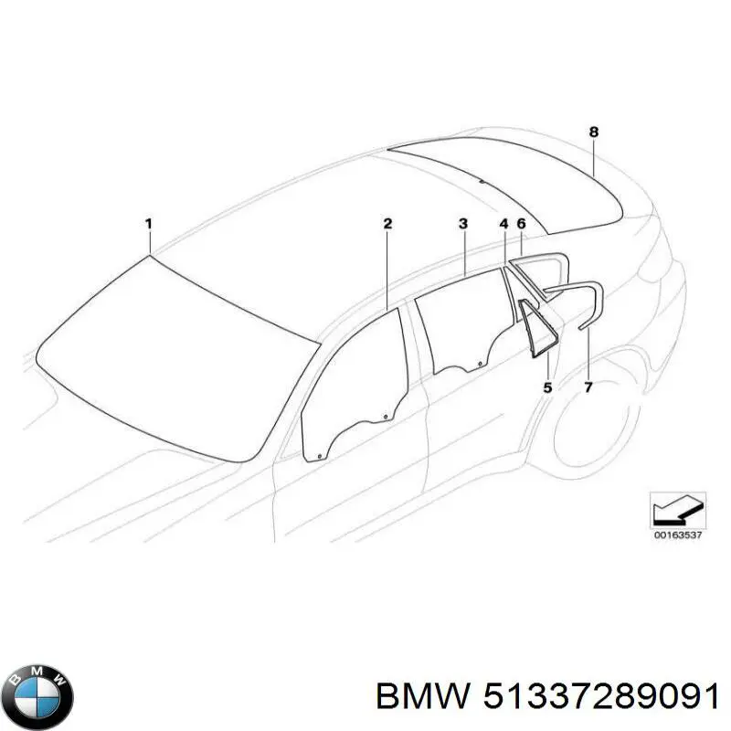 Скло та ущільнювачі скла вітрового правого/лівого на BMW X6 (E71)