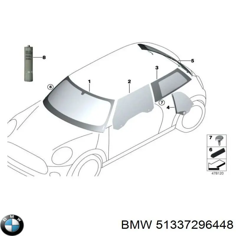 51337296448 BMW Скло передніх дверей, правих