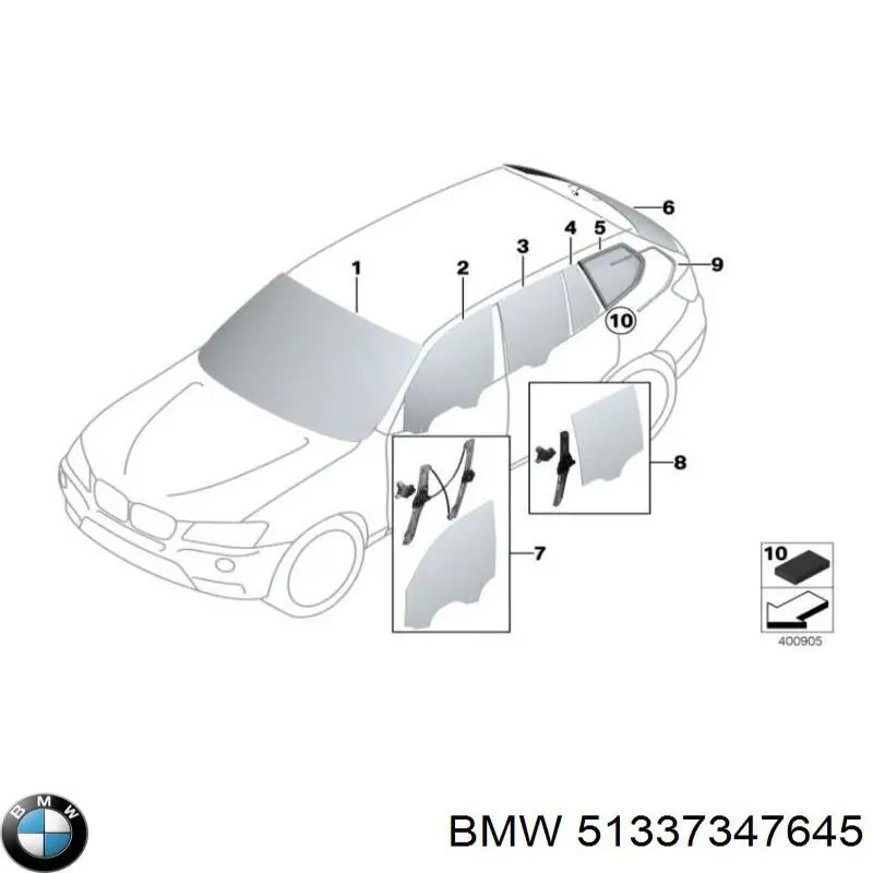 Скло передніх дверей, лівих BMW 51337347645 ціна, від 19.02 USD