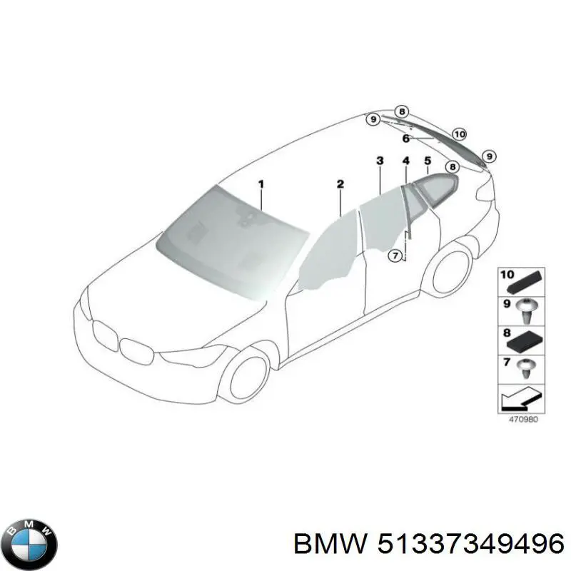 51337349496 BMW Скло передніх дверей, правих