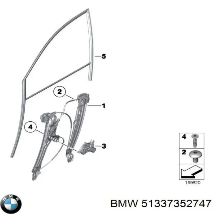 Механізм склопідіймача двері передньої, лівої 51337352747 BMW