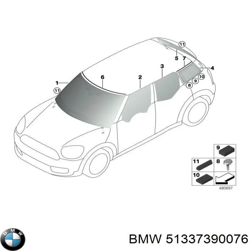 51337390076 BMW Скло передніх дверей, правих