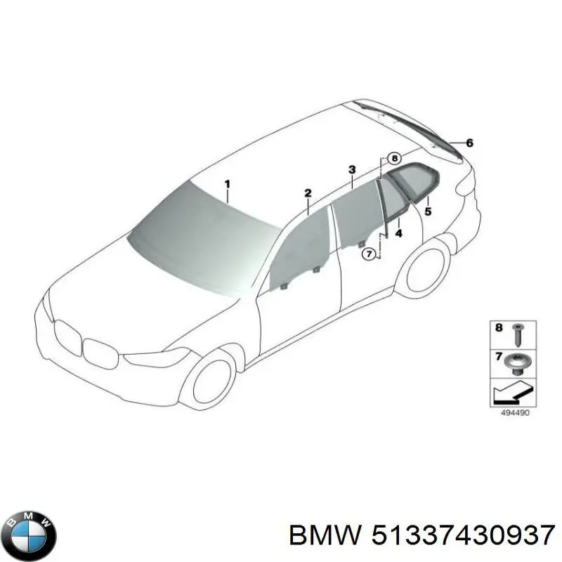 Скло та ущільнювачі скла вітрового правого/лівого на BMW X5 (G05, F95)
