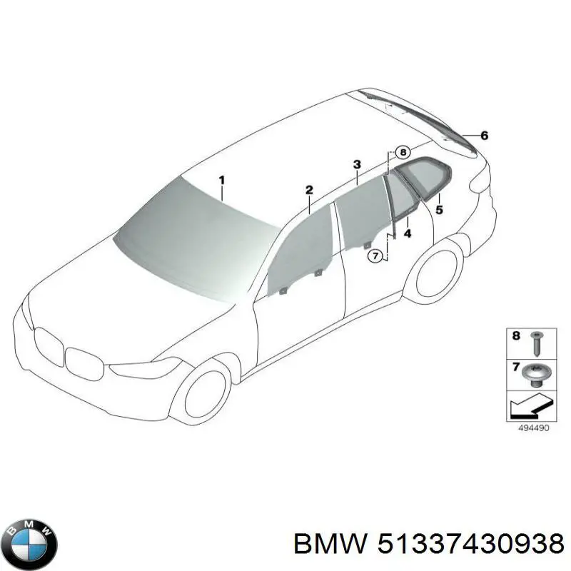 Скло передніх дверей, правою на BMW X5 (G05, F95)