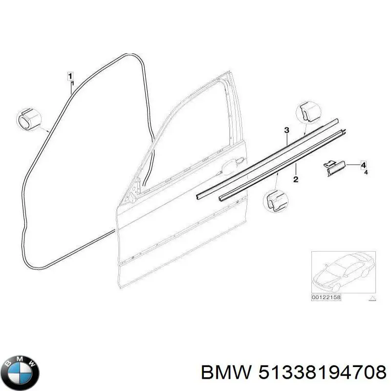 Молдинг опускного скла дверей передньої, правої на BMW 3 (E46)