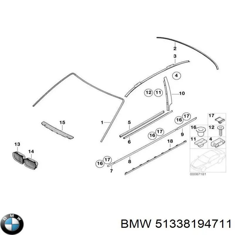 51338194711 BMW молдинг опускного скла нижній, двері передньої, лівої