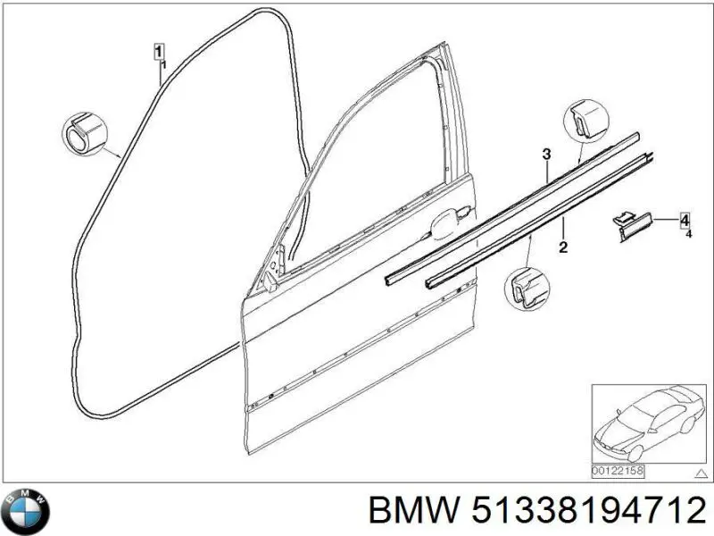 Молдинг опускного скла нижній, двері передньої, правої BMW 51338194712 ціна, від 12.67 USD