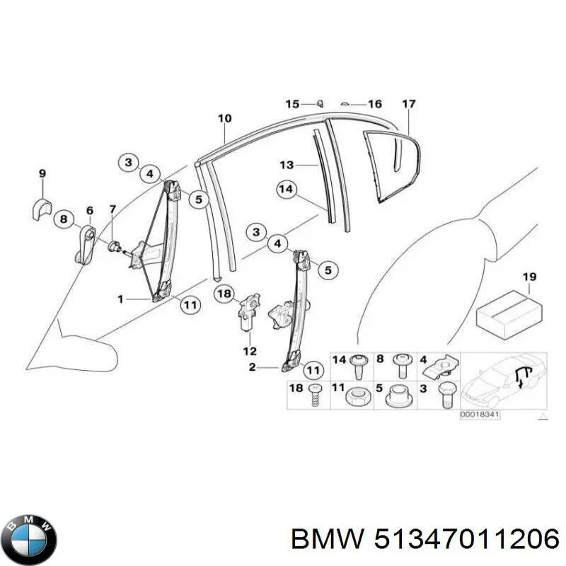 51347011206 BMW механізм склопідіймача двері задньої, правої