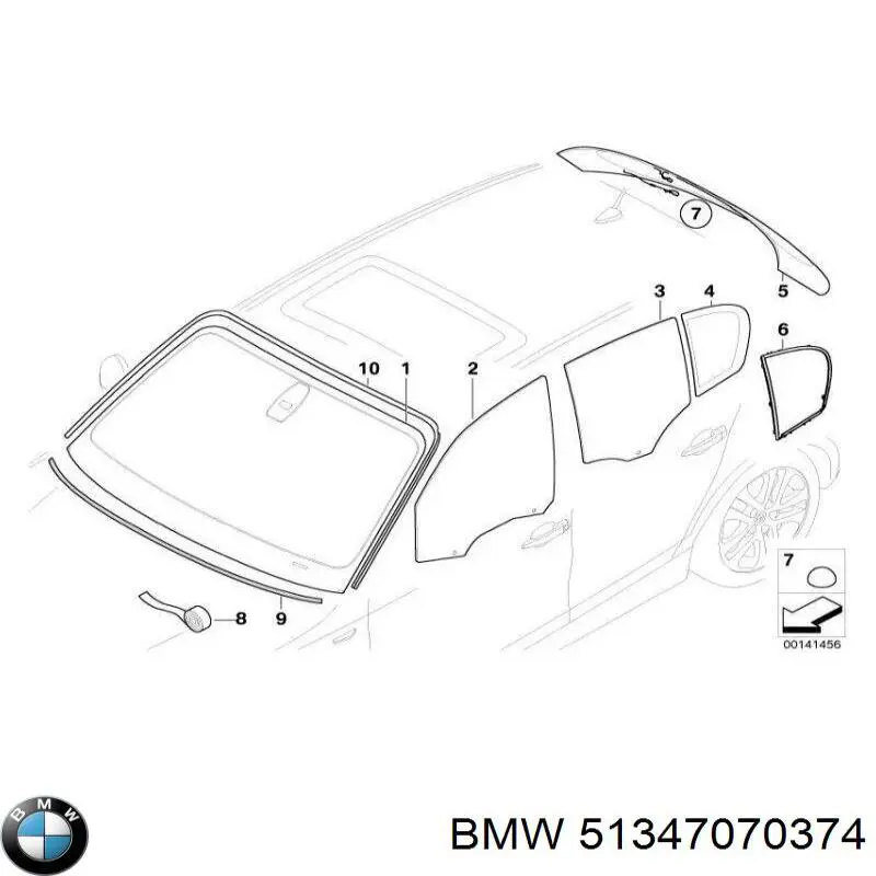 51347070374 BMW скло-кватирка двері, задній, правій