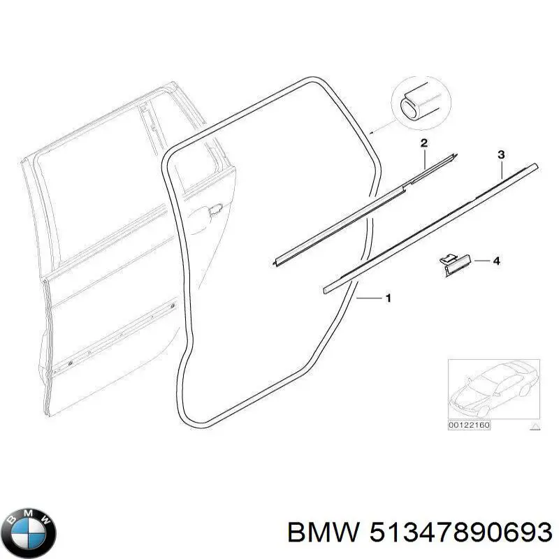 Молдинг опускного скла нижній, двері задньої, лівої на BMW 3 (E46)
