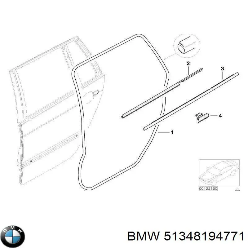 Молдинг опускного скла нижній, двері задньої, лівої BMW 51348194771 ціна, від 46.17 USD