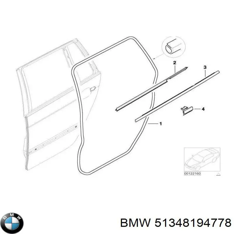 Ущільнювач двері задньої правої (на двері) на BMW 3 (E46)