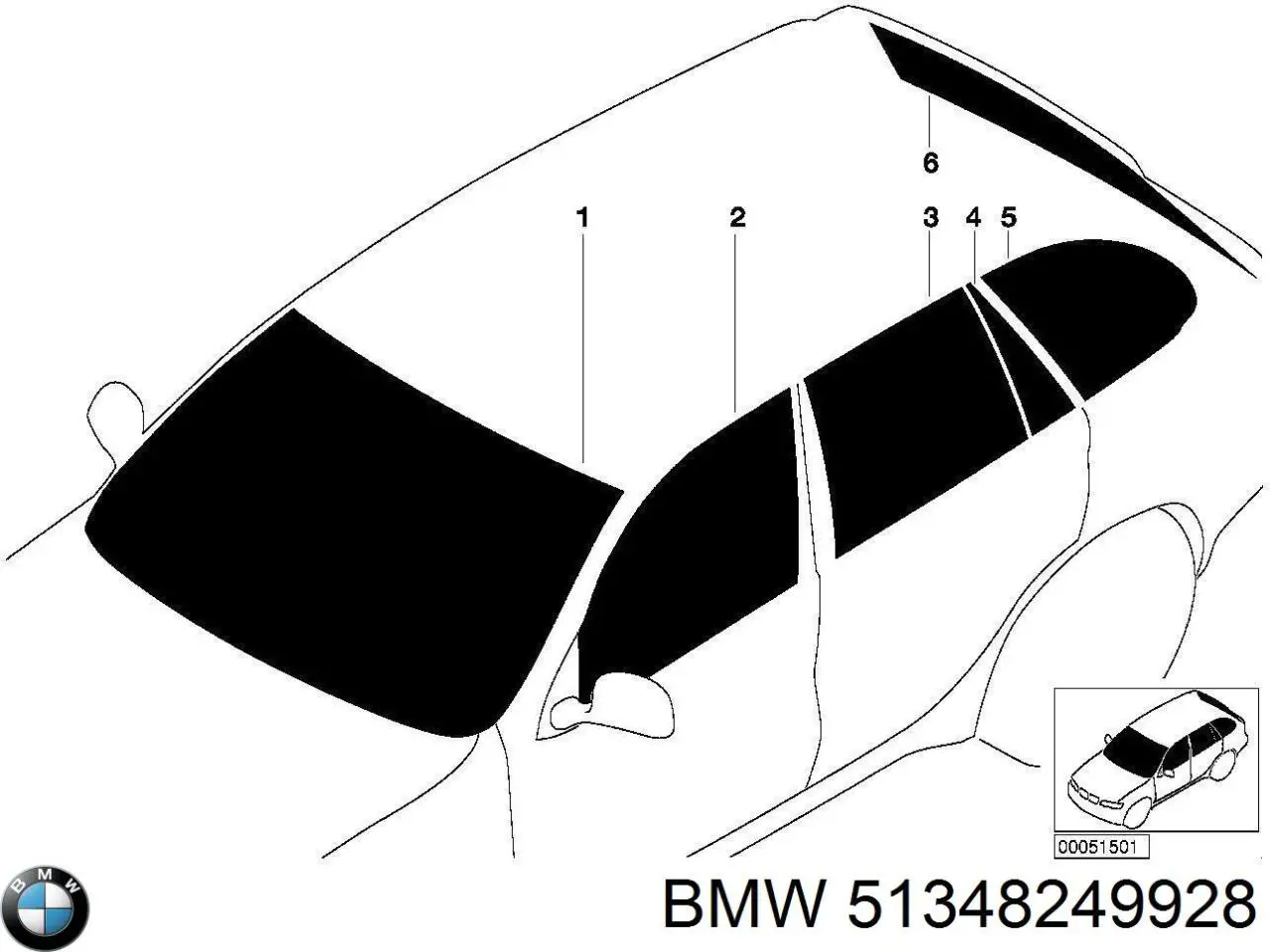 Купити 51348249928 BMW Скло задніх дверей, правих