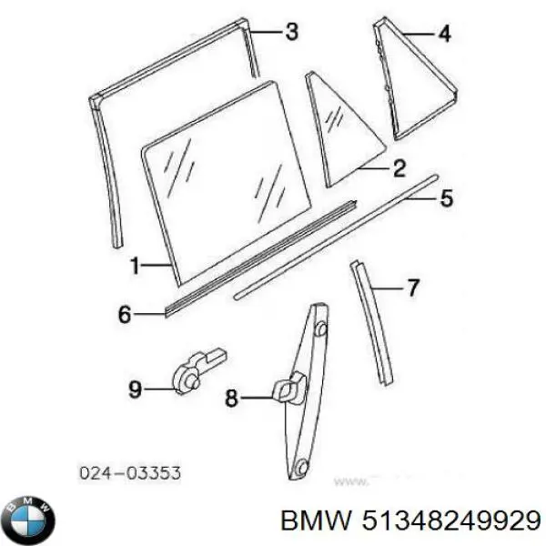 Скло-кватирка двері, задній, лівою BMW 51348249929 ціна, від 31.11 USD