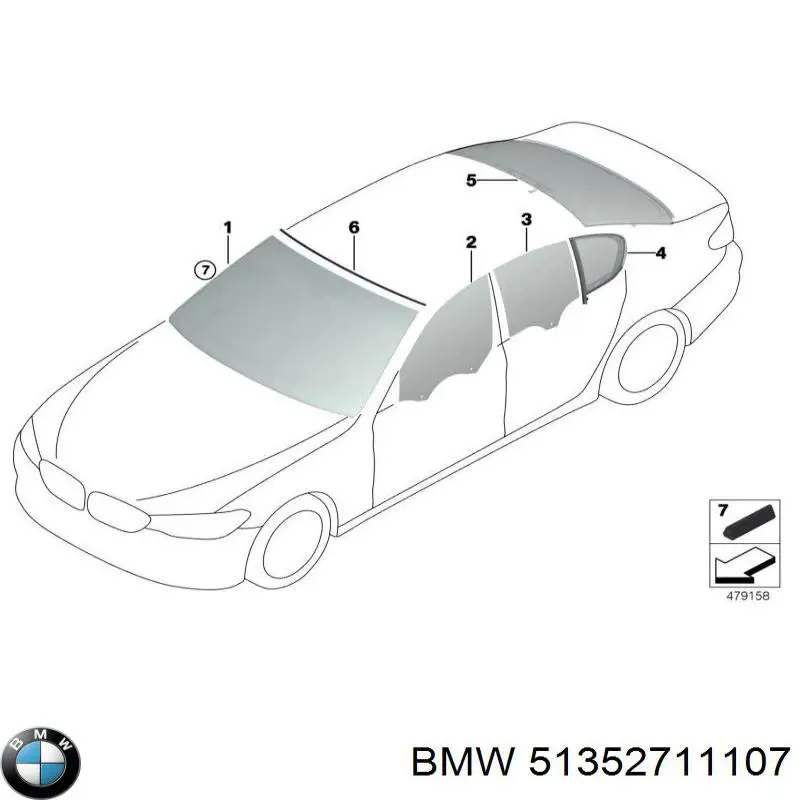 Скло-кватирка двері, задньої, лівої BMW 51352711107 ціна, від 52.52 USD