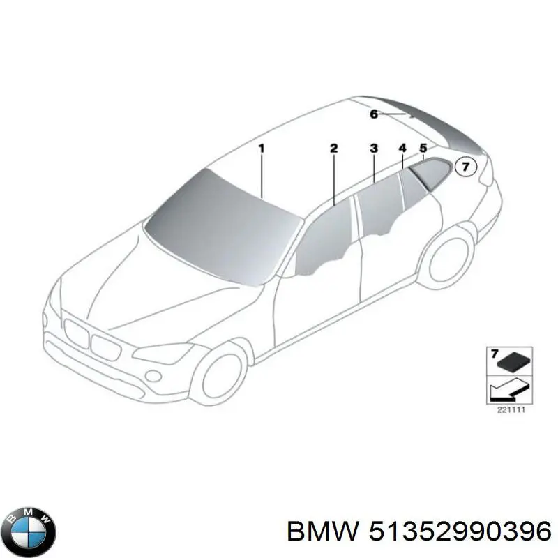 Скло-кватирка двері, задній, правій 51352990396 BMW