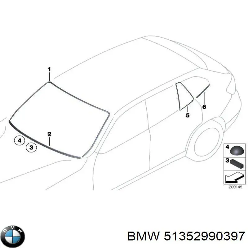 Купити 51352990397 BMW Скло-кватирка двері, задньої, лівої