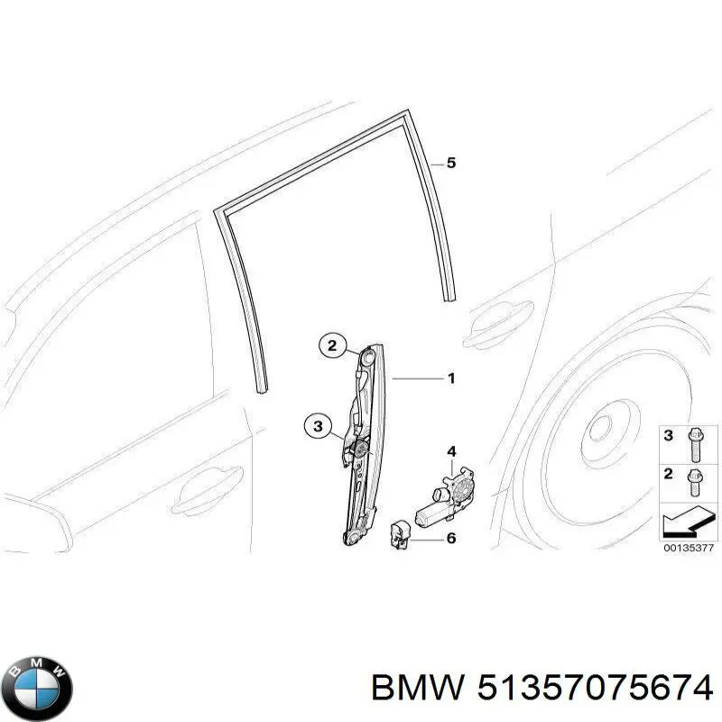 Механізм стеклопод'емника двері задньої, правої на BMW 5 (E61)