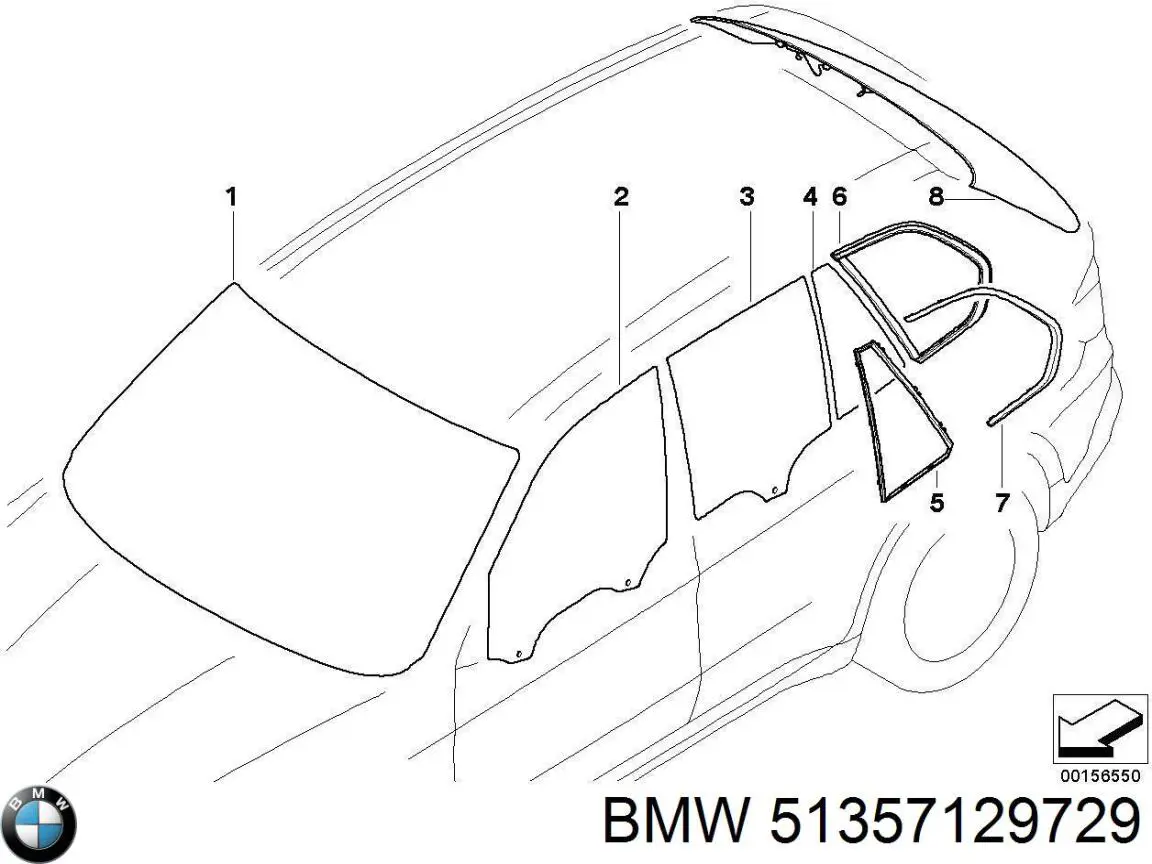 Скло-кватирка двері, задній, лівою BMW 51357129729 ціна, від 16.93 USD