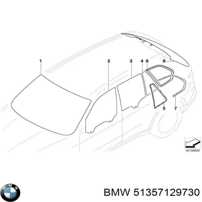 51357129730 BMW скло-кватирка двері, задній, правій