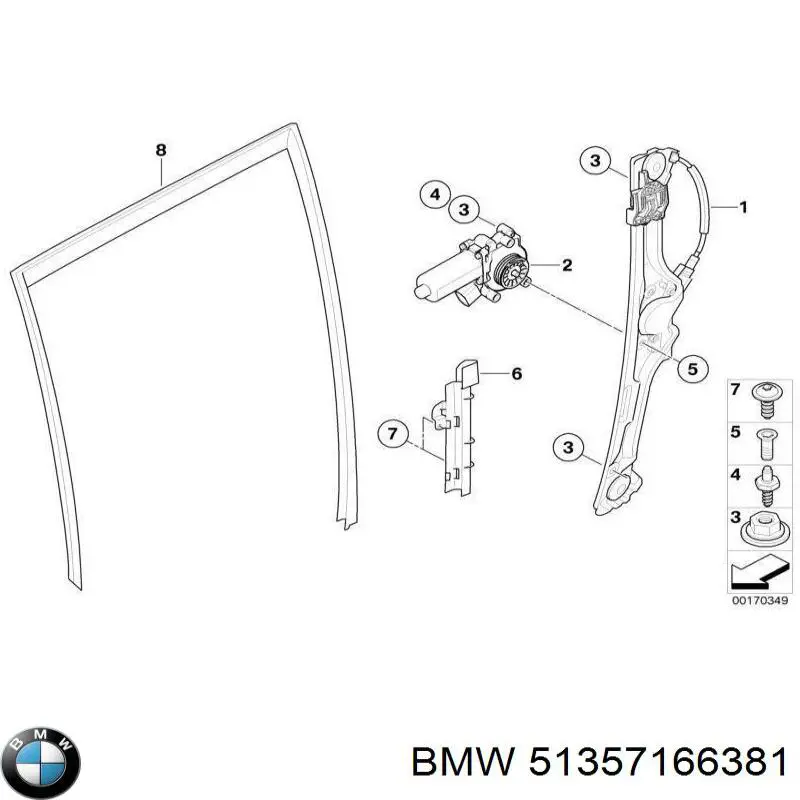 Механізм склопідйомника двері задньої, лівої BMW 51357166381 ціна, від 14.48 USD