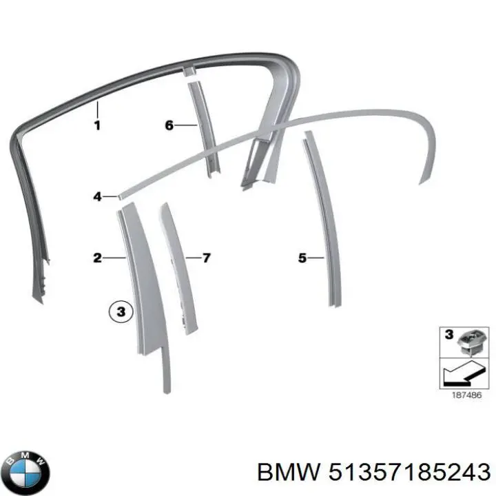 51357185243 BMW Молдинг опускного скла двері задньої, лівої